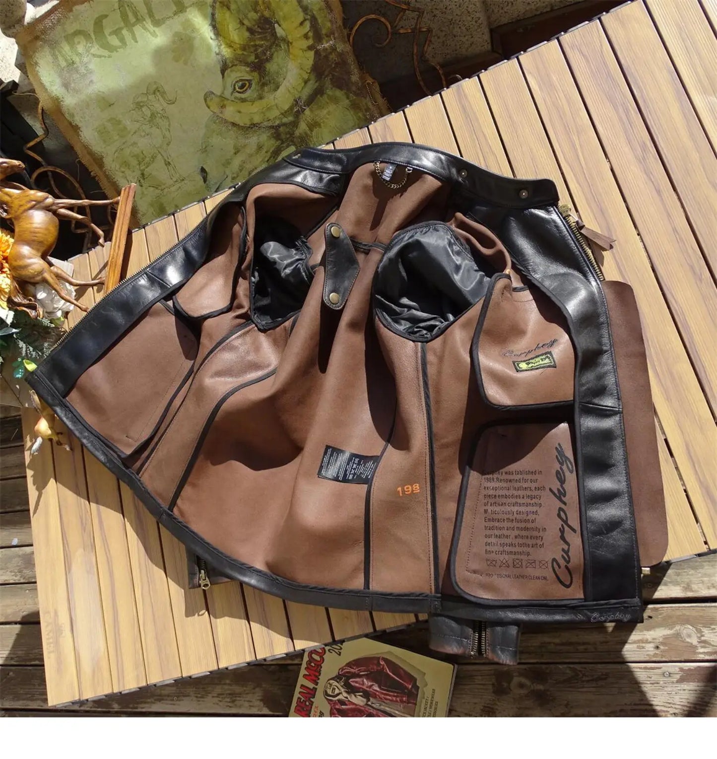 Tailor Brando Full Grain Vegetable Tanned Tea Core Horsehide Unlined Men's J100 Vintage Genuine Leather Biker Jacket