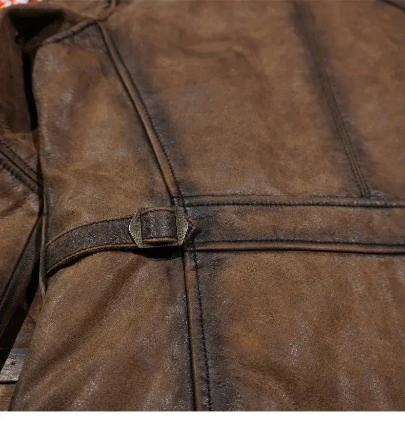 Tailor Brando Classic Full Grain Cowhide Men's Washed Handaged Short Silm Fit Retro Genuine Leather Biker Jacket Tailor Brando