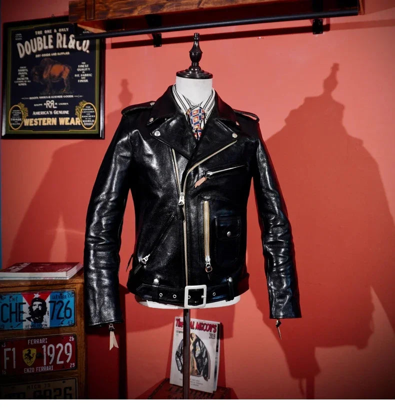 Japanese Tea Core Horse Leather J24 Cable-stayed Leather Jacket J22 Men's Leather Jacket Slim American Retro Clicker Motorcycle