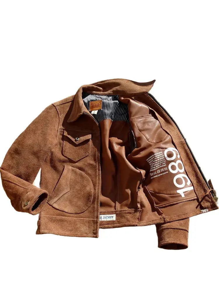 Italian Uncoated Distressed Cowhide Vintage Western Style Mendoza Men's Genuine Leather Biker Jacket Tailor Brando