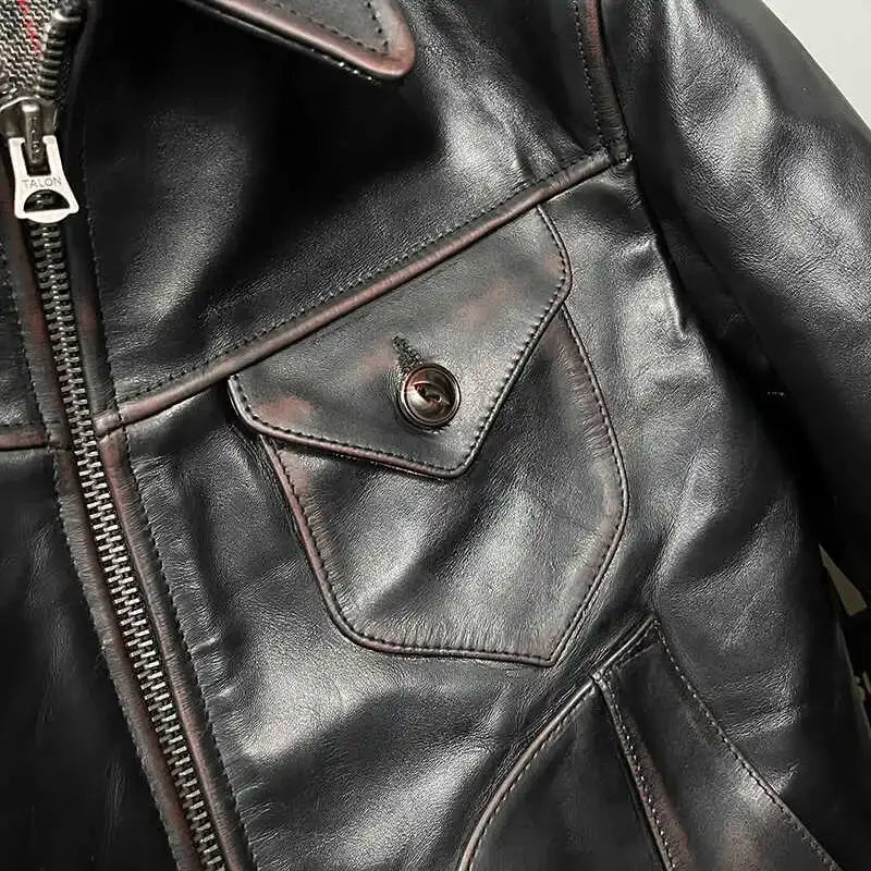 Tailor Brando Heavy Teacore Horsehide Classic Short Slim Fit Mendoza Genuine Leather Jacket