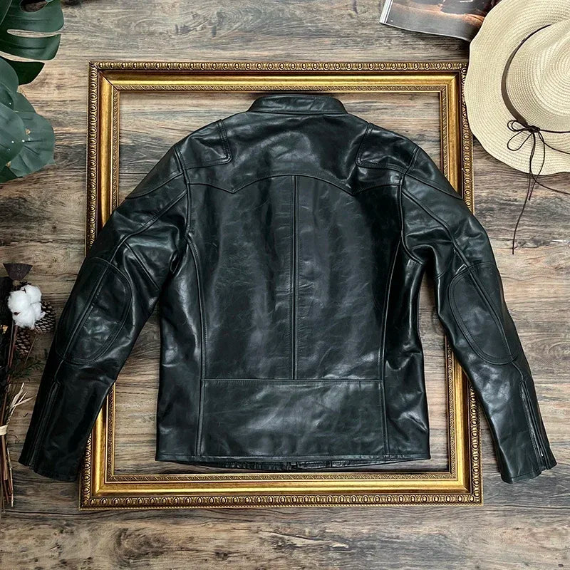 Tailor Brando Batik Vegetable Tanned Cowhide Men's Venom Retro Short Classic Genuine Leather Biker Jacket