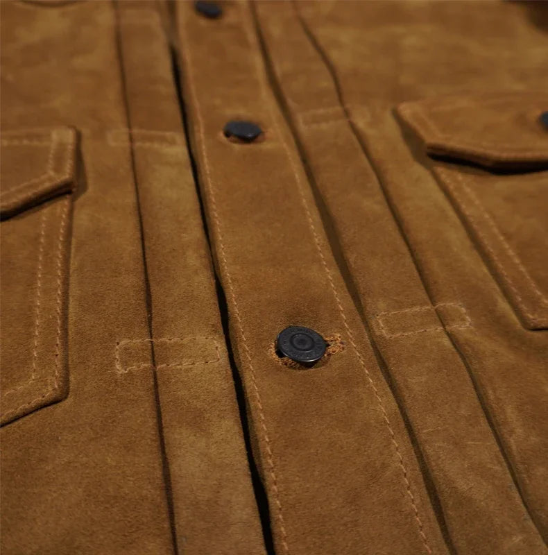 Look At The Texture! RRL American Vintage Italian Oil Wax Suede Cowhide 506 Biker Denim Jacket Leather Jacket