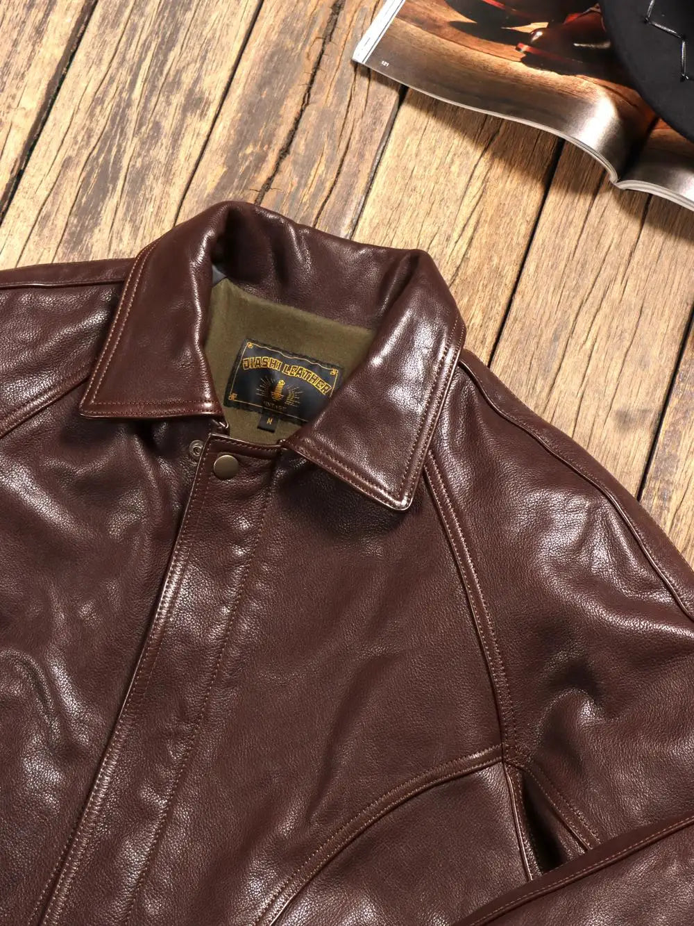Tailor Brando American Loose Retro 1.3mm Uncoated Water-dyed Head Layer Vegetable Tanned Cowhide Men's Genuine Leather Jacket