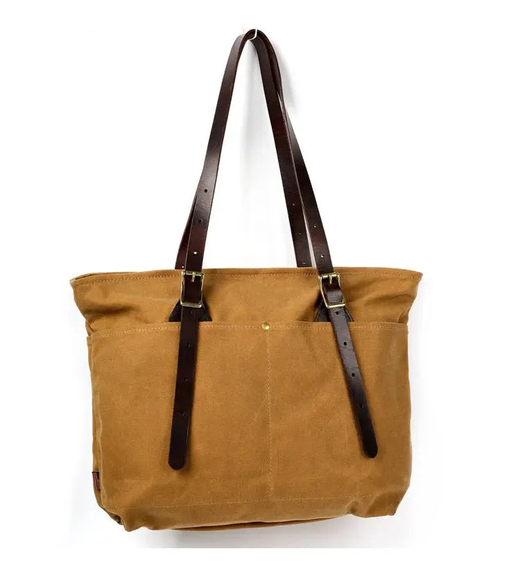 Tailor Brando American Retro Waterproof Waxed Canvas & Waxed Cowhide Tote Bag Size 45*33*12cm Multifunctional Casual Handbag Tailor Brando
