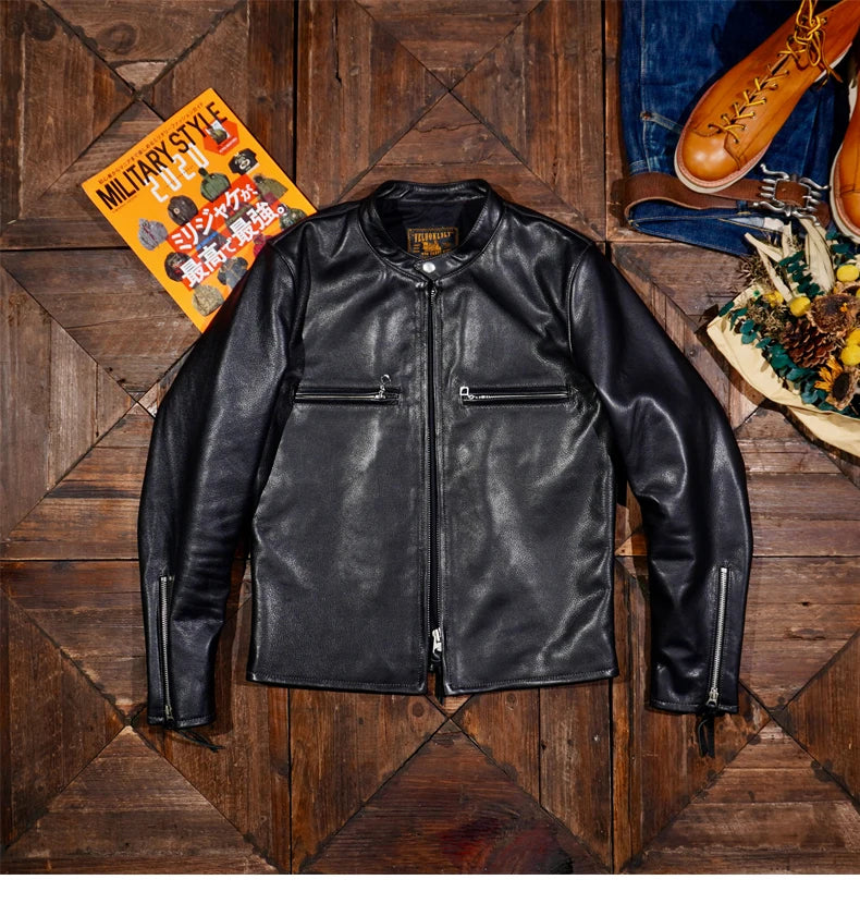Tailor Brando Classic Replica BUCO J100 Italian Cowhide Leather Jacket Stand Collar American Retro Biker Genuine Leather Jacket