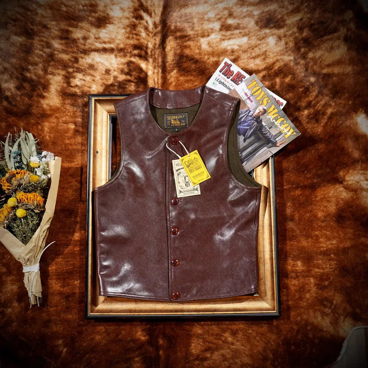 Classic: Ami Ka Ji Japanese Round Neck Motorcycle Genuine Leather Horse Leather Vest Men's Vest Slim Retro Cargo Horse Clip Tailor Brando