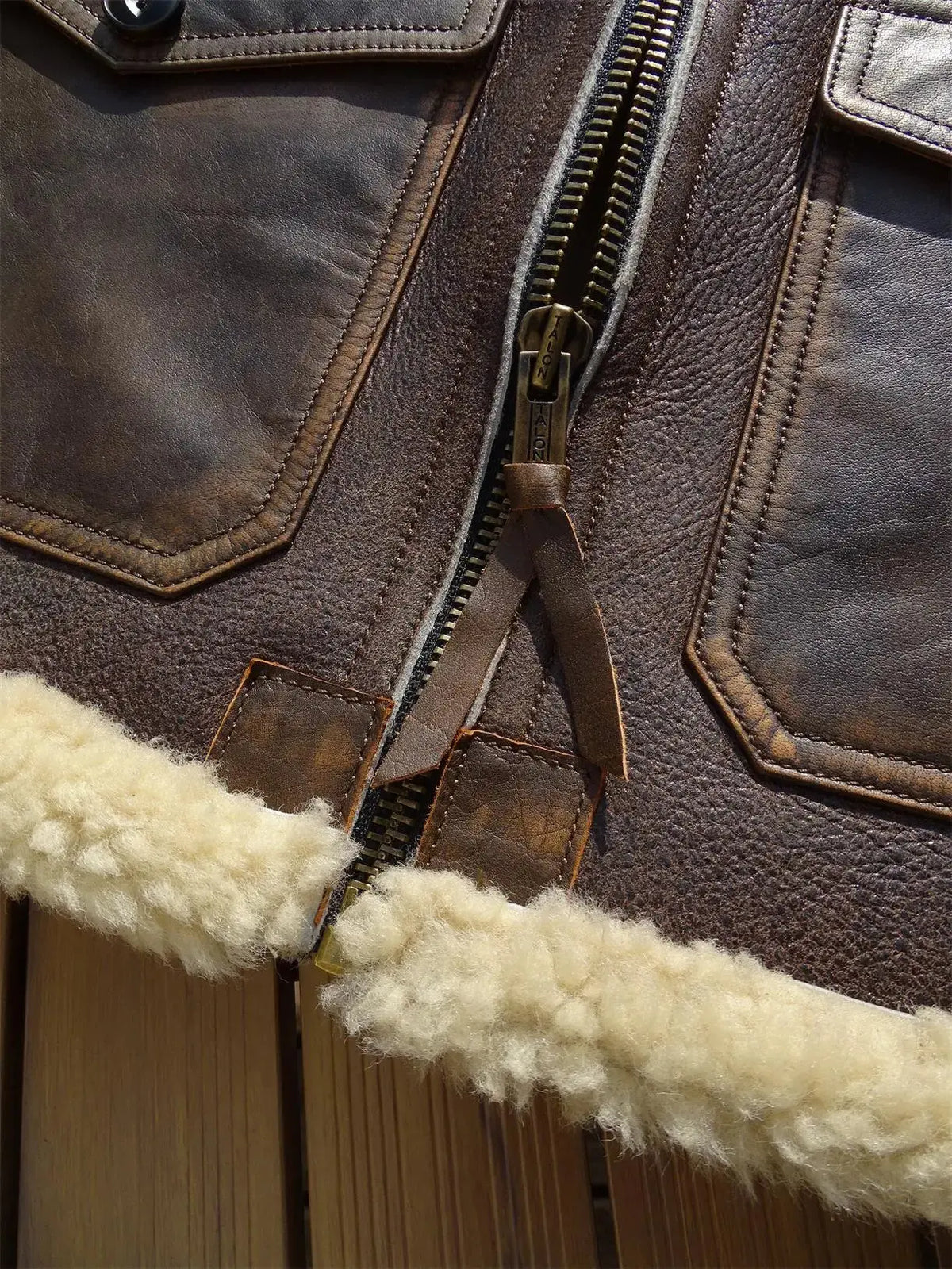 Tailor Brando handaged Original Sheep Shearling American Vintage Warm Real Fur Genuine Leather Jacket Tailor Brando