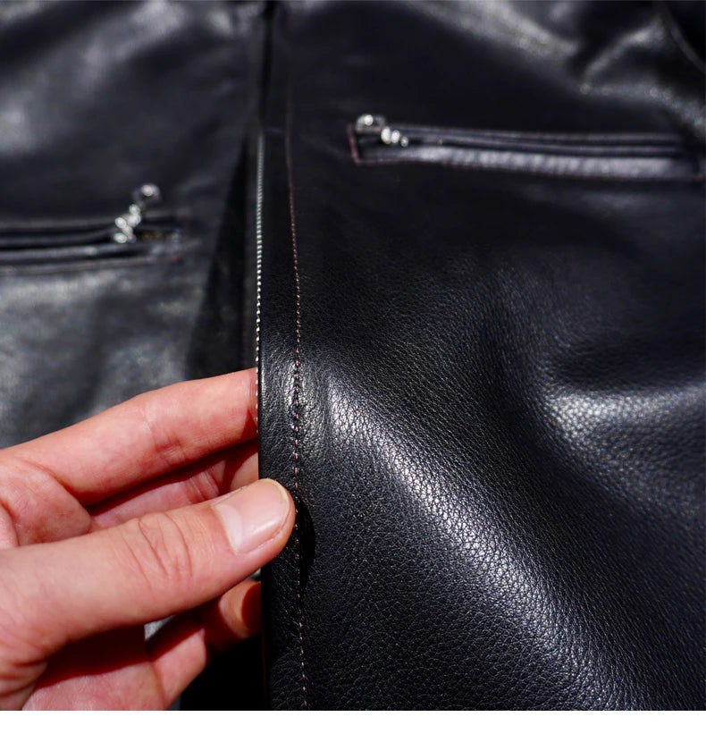 Tailor Brando Classic Replica BUCO J100 Italian Cowhide Leather Jacket Stand Collar American Retro Biker Genuine Leather Jacket