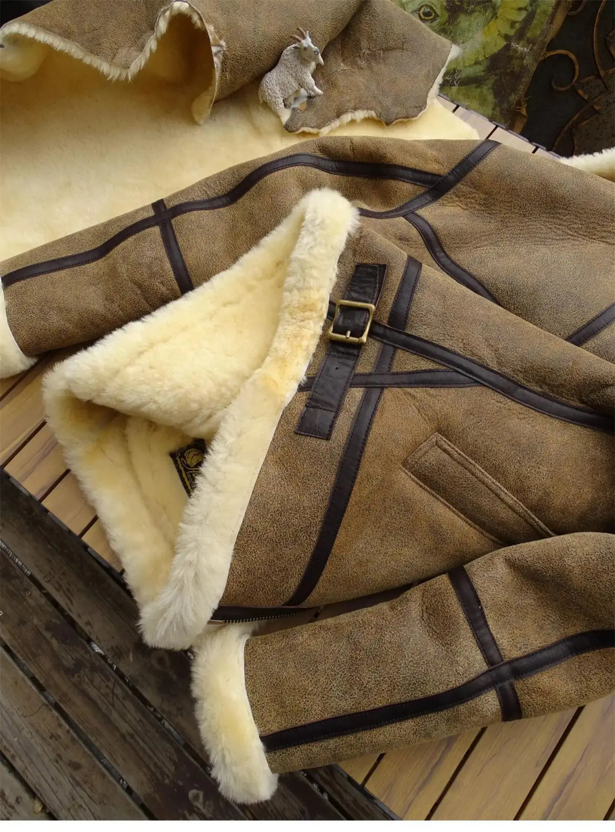 Tailor Brando Original Sheep Shearling American Vintage B6 Classic Pilot Jacket Men's Warm Real Fur Jacket Tailor Brando