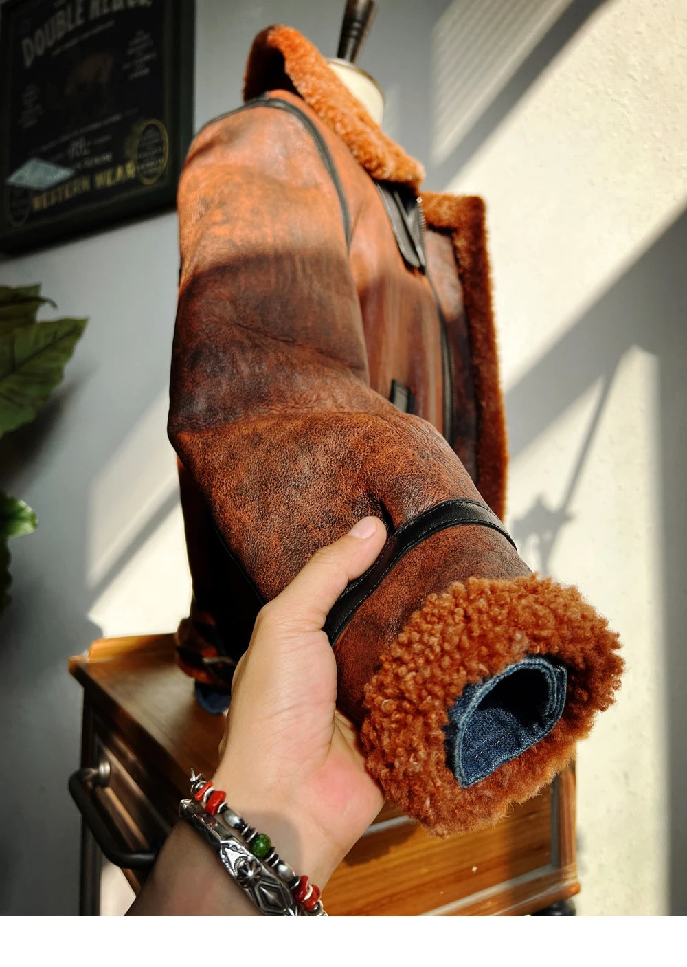 Tailor Brando Turkish Sheepskin Wool Length 2cm B3 Washed and Aged Military Style Warm Windproof Aviator Jacket