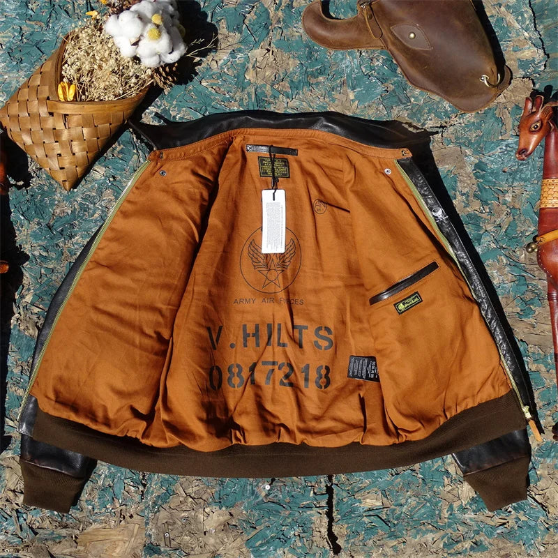 Eastman Escape A2 Edition Flight Suit Yellow Tea Rubbing Color Old Horseskin Leather Leather Jacket Men's Short Leather Jacket