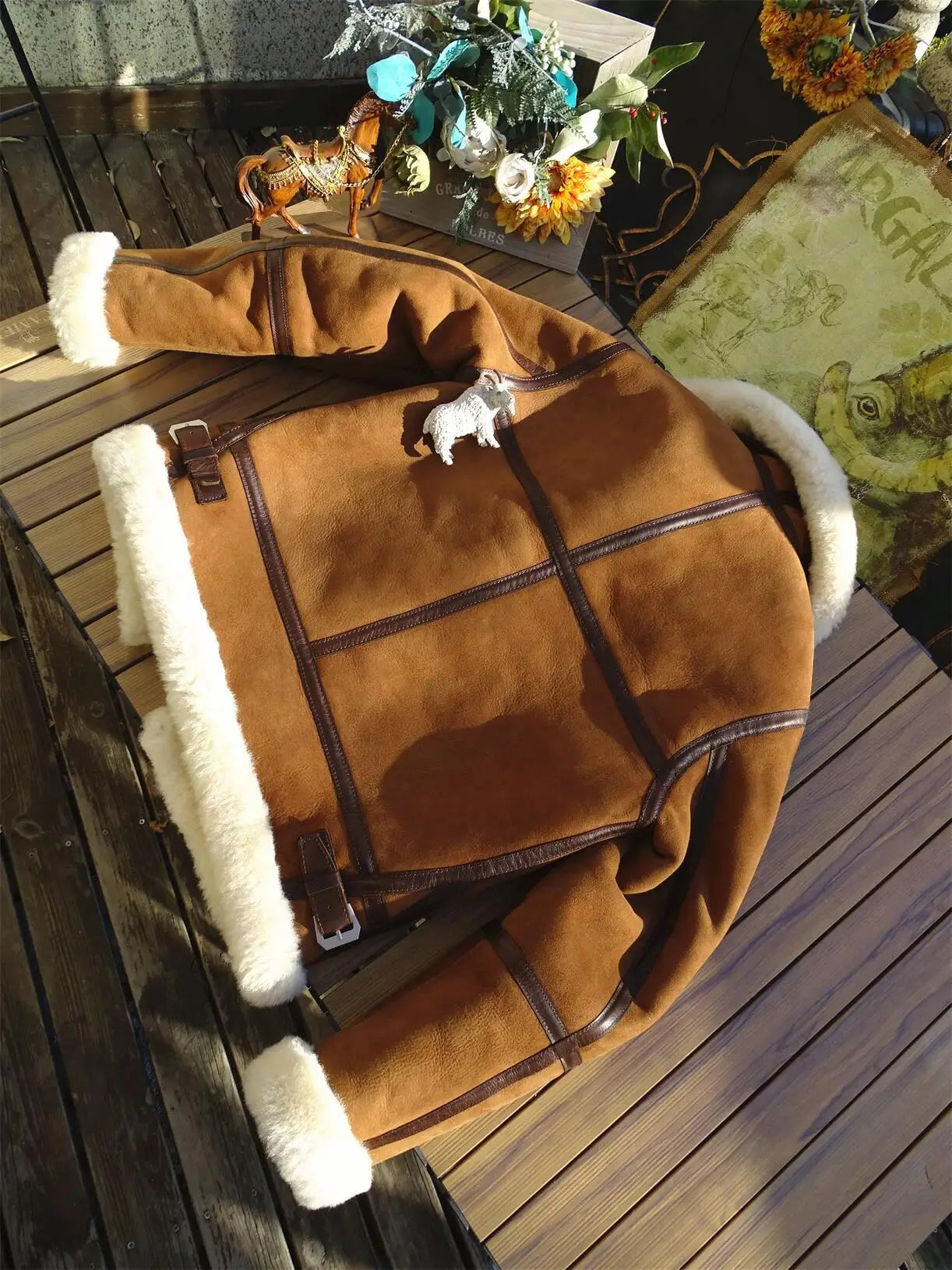 Tailor Brando New Zealand Merino Shearling Men's Warm Aviator Jacket Real Wool Winter Leather Jacket
