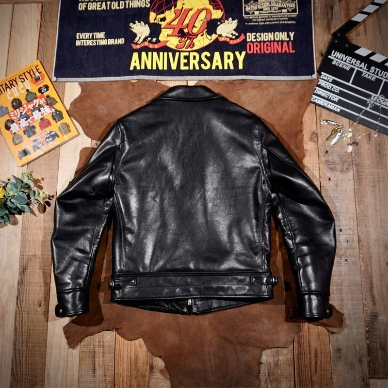 Classic Muhrando Wooden Box Leather Coat Italian Unpainted Wax Dyed Cowhide Motorcycle Leather Jacket Slim Fit Short Men's