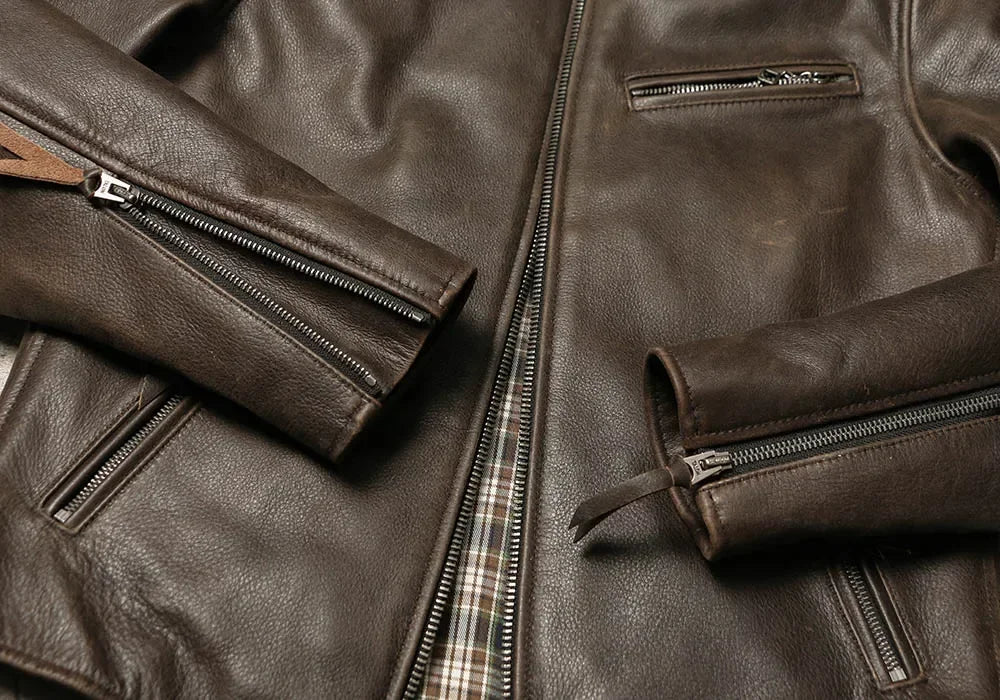 American Retro Distressed Unpainted Soft Cowhide Jacket, Autumn and Winter Genuine Leather Cycling Jacket
