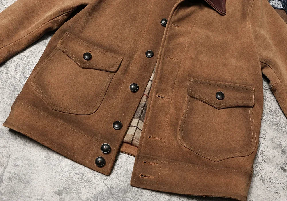 American Retro Old Leather Jacket Heavy Frosted Cowhide Lapel Tooling Leather May Kaji Leather Coat