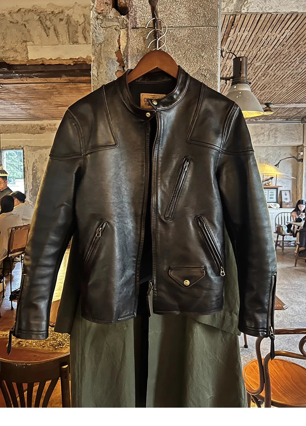 Tailor Brando Special Benefits! Tea Core Horsehide Venom Biker Jacket Men's Stand Collar Slim Classic Leather Jacket