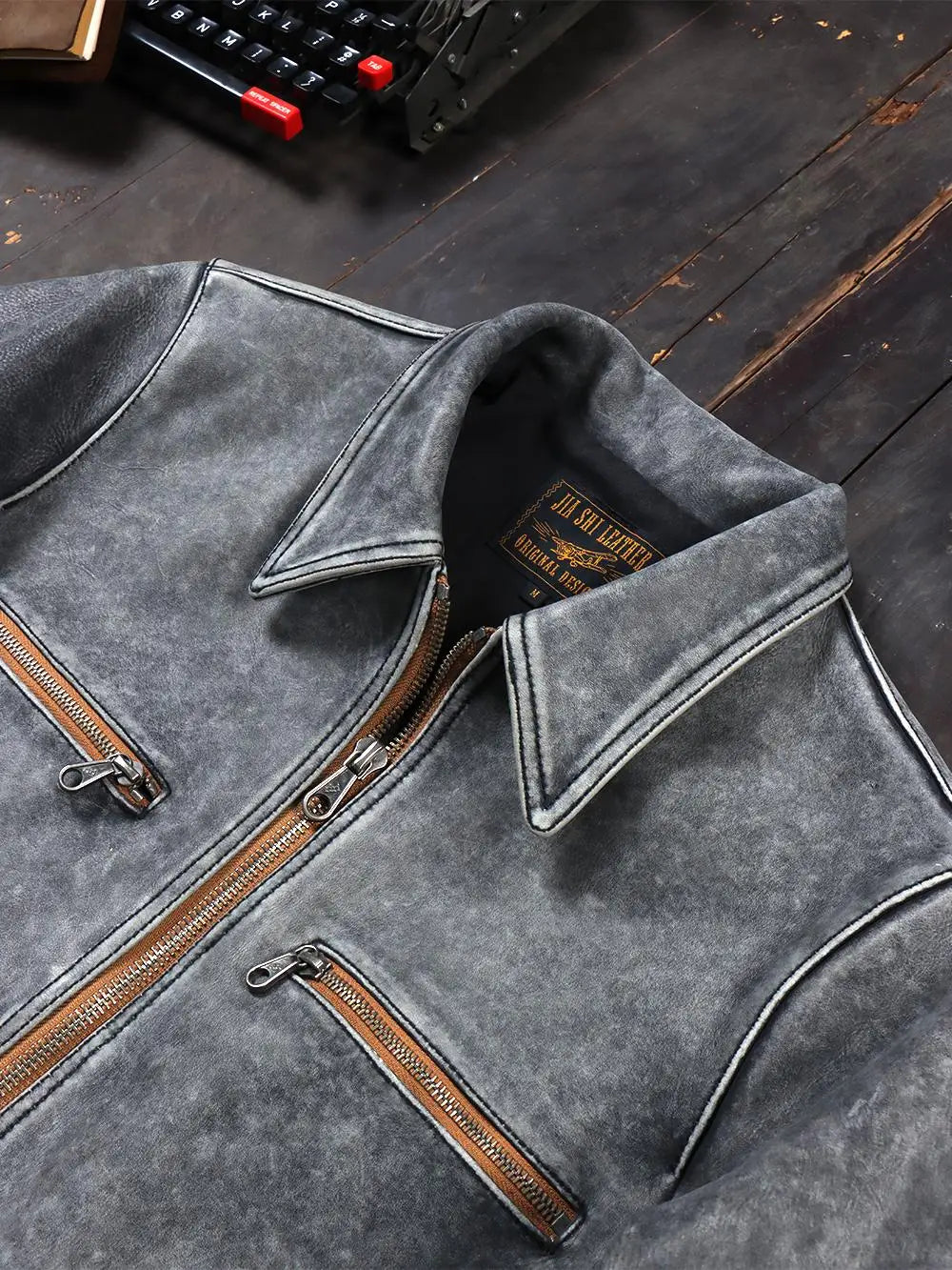Tailor Brando 1.7mm Uncoated Brushed Aged Cowhide Hartman Men's Classic Short Genuine Leather Jacket