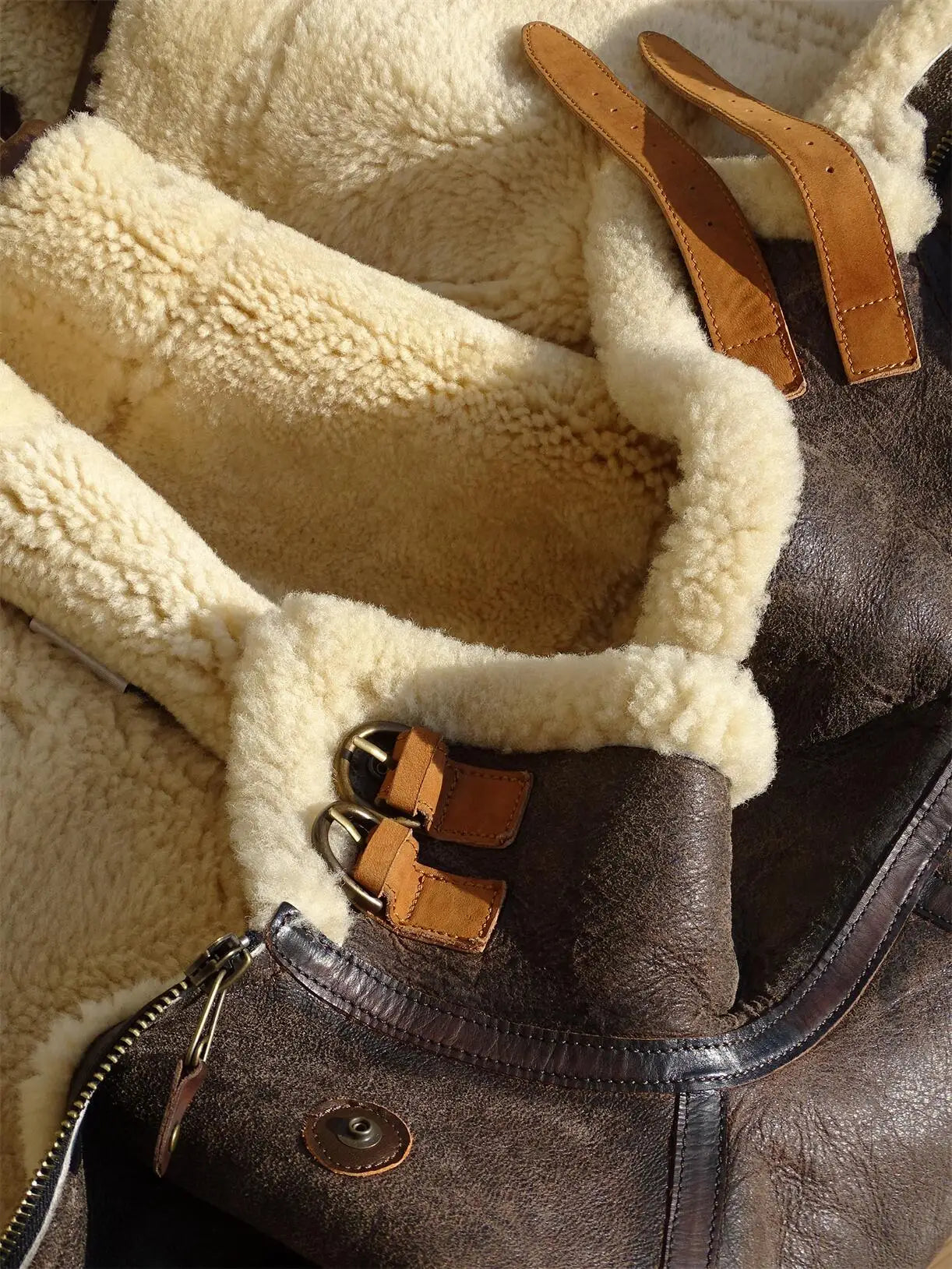 Tailor Brando Turkey Original Sheep Shearling & Vegetable Tanned Tea Core Cowhide Men's Classic Bomber Warm Genuine Fur Jacket
