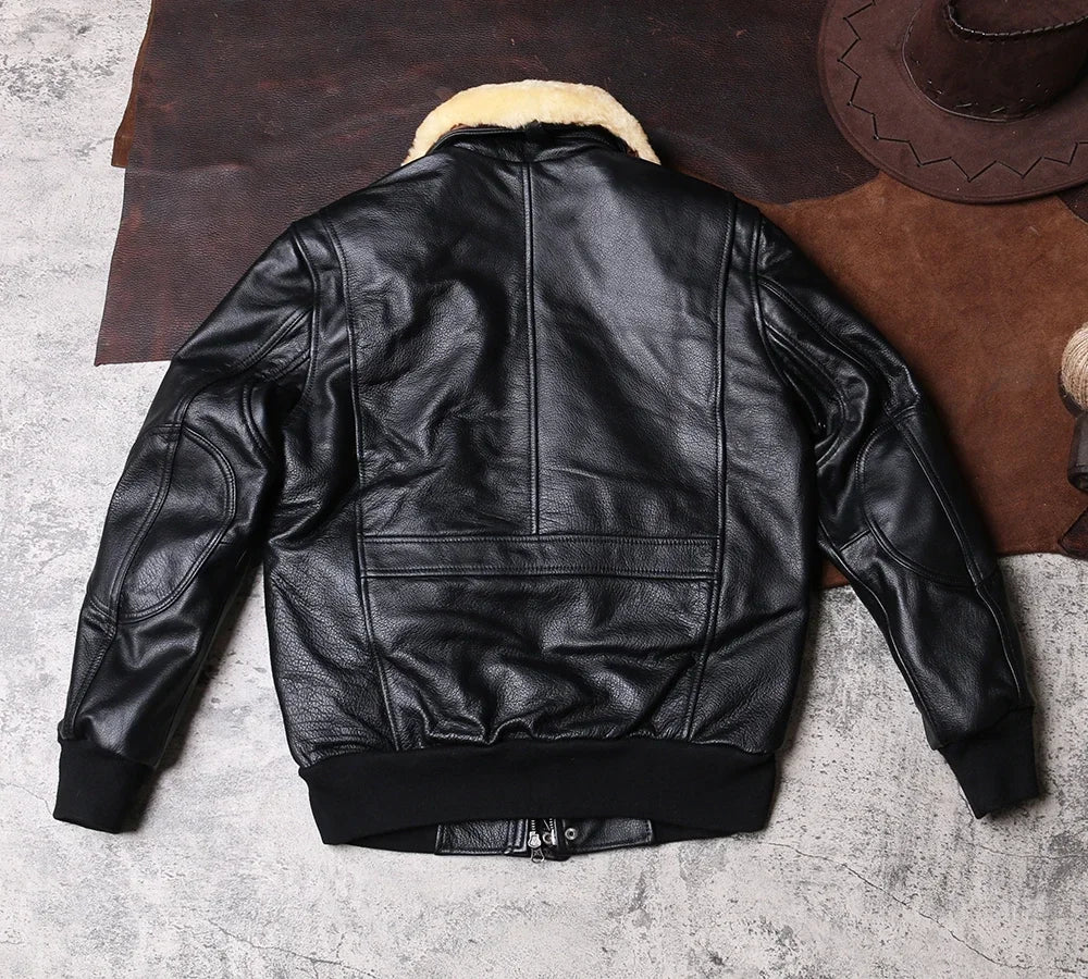 Jacket Plus Cotton G1 Leather Flight Suit for Men and Women in Autumn and Winter with The First Layer of Cowhide Jacket
