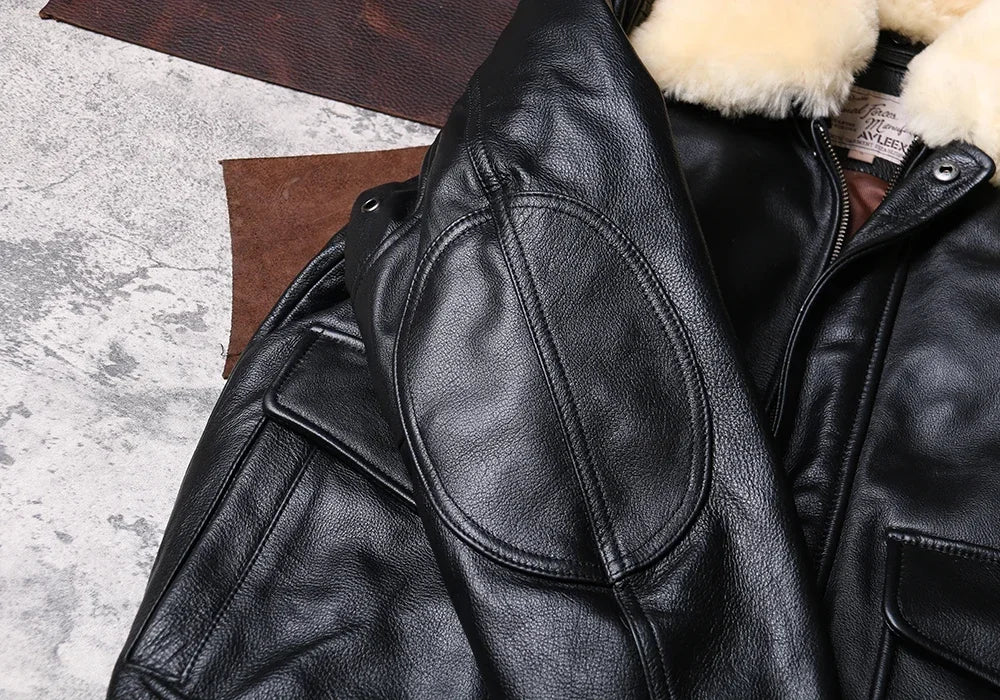 Jacket Plus Cotton G1 Leather Flight Suit for Men and Women in Autumn and Winter with The First Layer of Cowhide Jacket