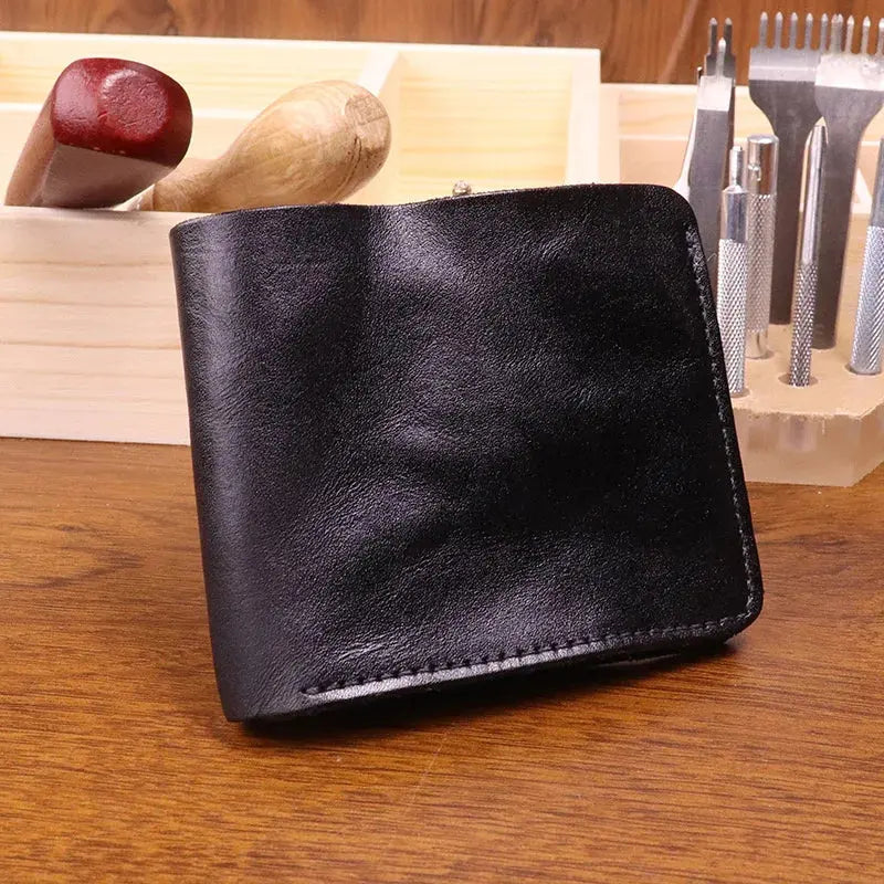 Tailor Brando Genuine Vegetable Tanned Cowhide Washed and Distressed men's Short Zipper All-Inclusive Vintage Pleated Wallet Tailor Brando