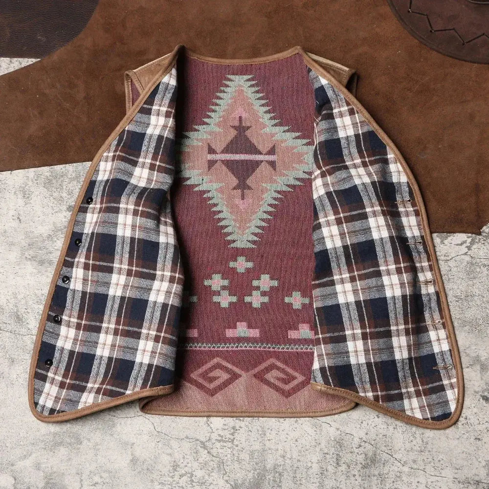 Tailor BrandoAmerican Retro Navajo Vest Men's Leather Sleeveless Leather Waistcoat Western Turtle Crack Cowhide Vest Tailor Brando
