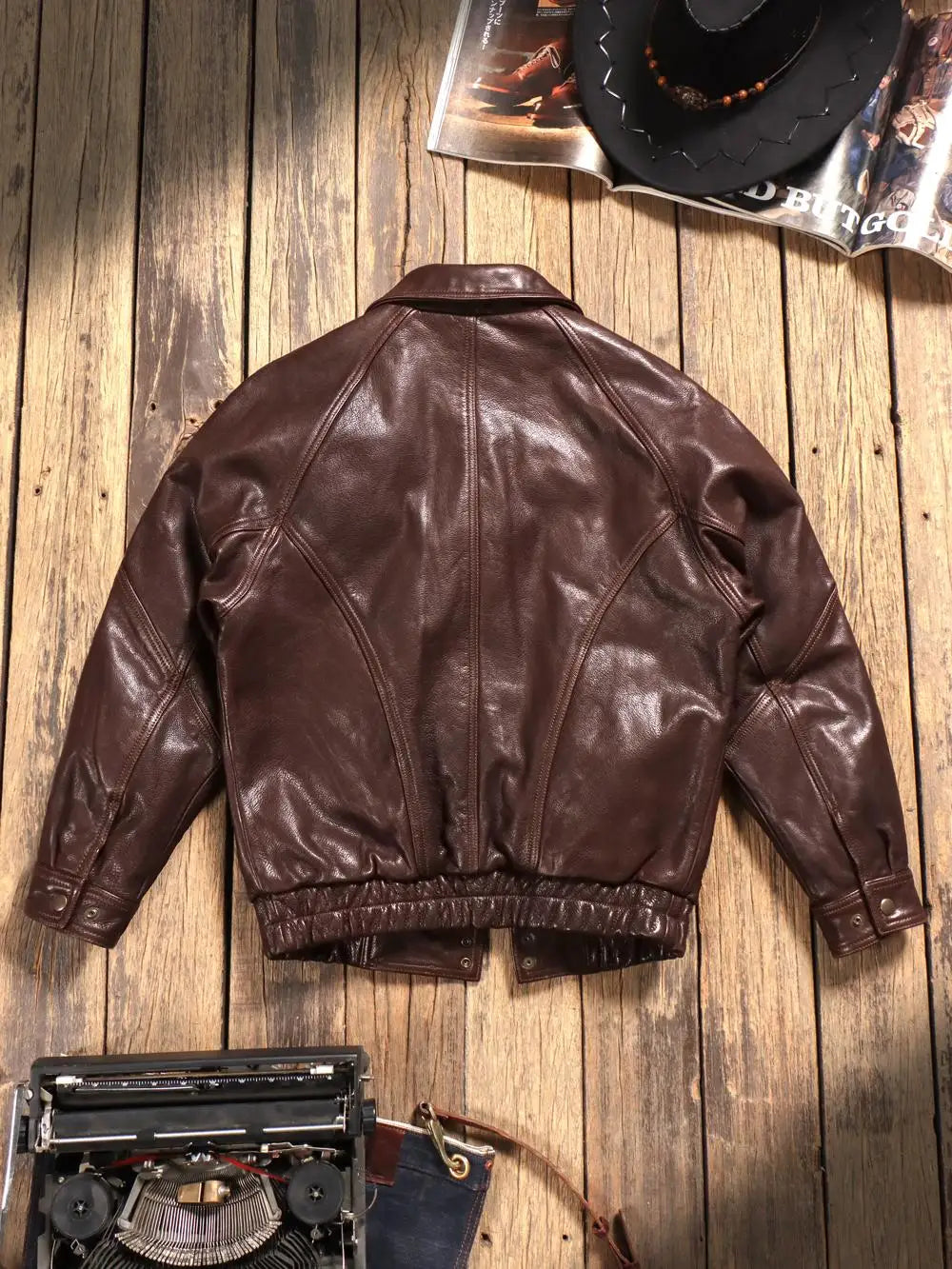 Tailor Brando American Loose Retro 1.3mm Uncoated Water-dyed Head Layer Vegetable Tanned Cowhide Men's Genuine Leather Jacket