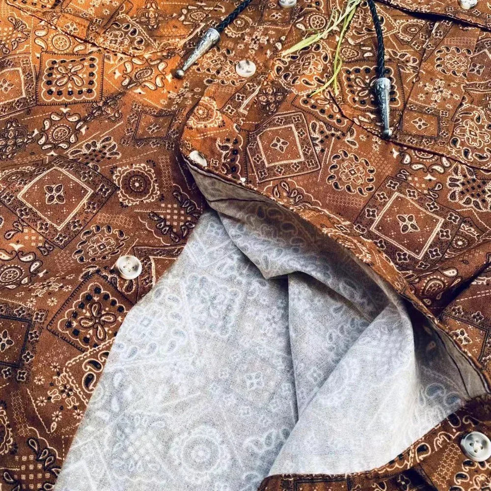 Tailor Brando Cuba Biren "Rich Flowers" Retro Totem Print Classic Long-Sleeved 100% Cotton Shirt