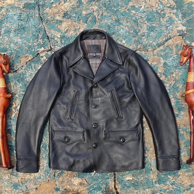 Heavy 1.7mm Full-grain Imported Old Cowhide Leather Leather Coat Long Trench Coat for Male Dispatcher.
