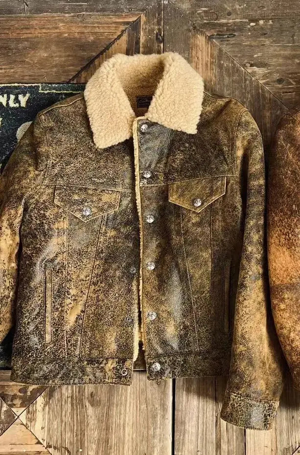 Tailor Brando Lamb's Wool Lining 507 Denim Fall and Winter Thickened Warm Men's Genuine Leather Jacket Tailor Brando