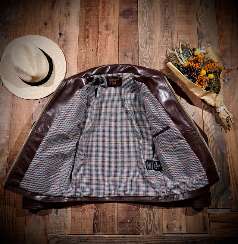 Classic Replica Aero Leather Golf Vegetable Tanned Horseshoe Leather Men's Short Jacket Motorcycle Head Leather