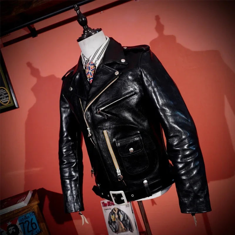 Japanese Tea Core Horse Leather J24 Cable-stayed Leather Jacket J22 Men's Leather Jacket Slim American Retro Clicker Motorcycle