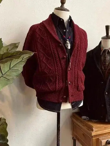 Tailor Brando Classic British Vintage-Heavyweight Lattice Twist Sweater Wool Cardigan Thickened Warm Coats Tailor Brando