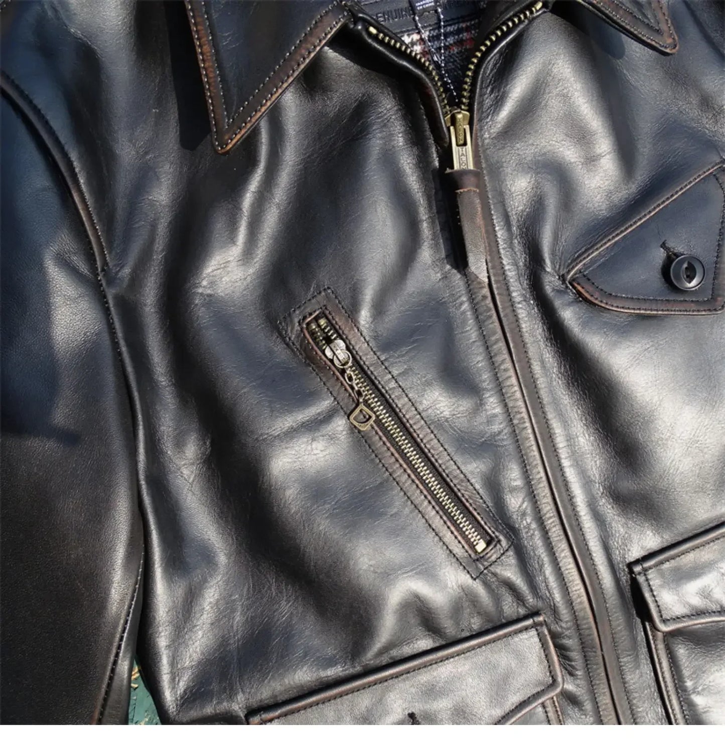 Tailor Brando Thick and Soft Glutinous Tea Core Brushed Distressed Horseskin Newsboy Style American Retro Genuine Leather Jacket