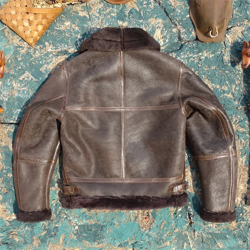 Tailor Brando B6 Aviator Jacket Original Aged Sheep Shearling Men's Classic Genuine Leather Warm Jacket