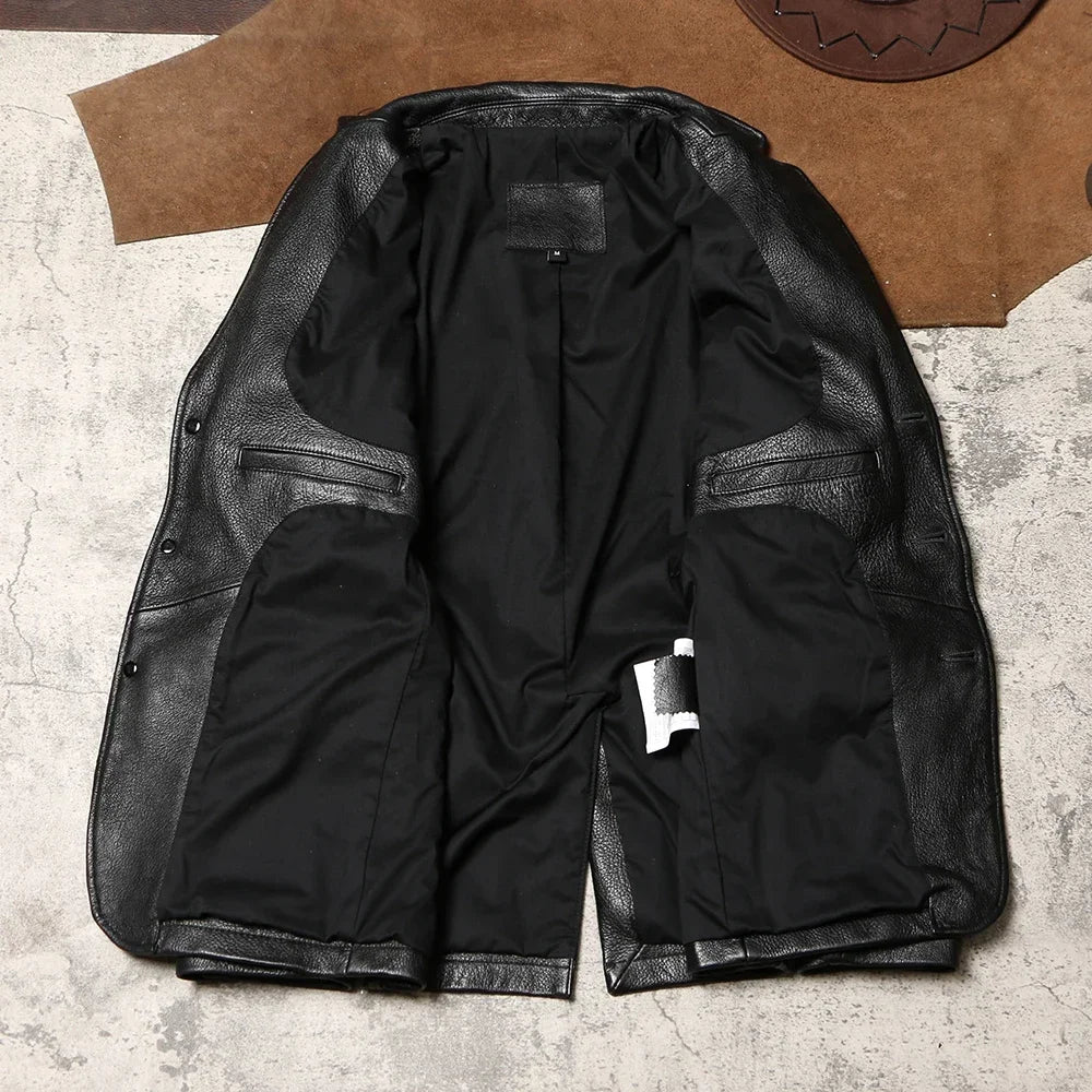 Yapi Vintage Genuine Leather Hunting Suit Thick Soft Goat Wrinkle Leather Suit Spring and Autumn Men's Casual Multi Pocket