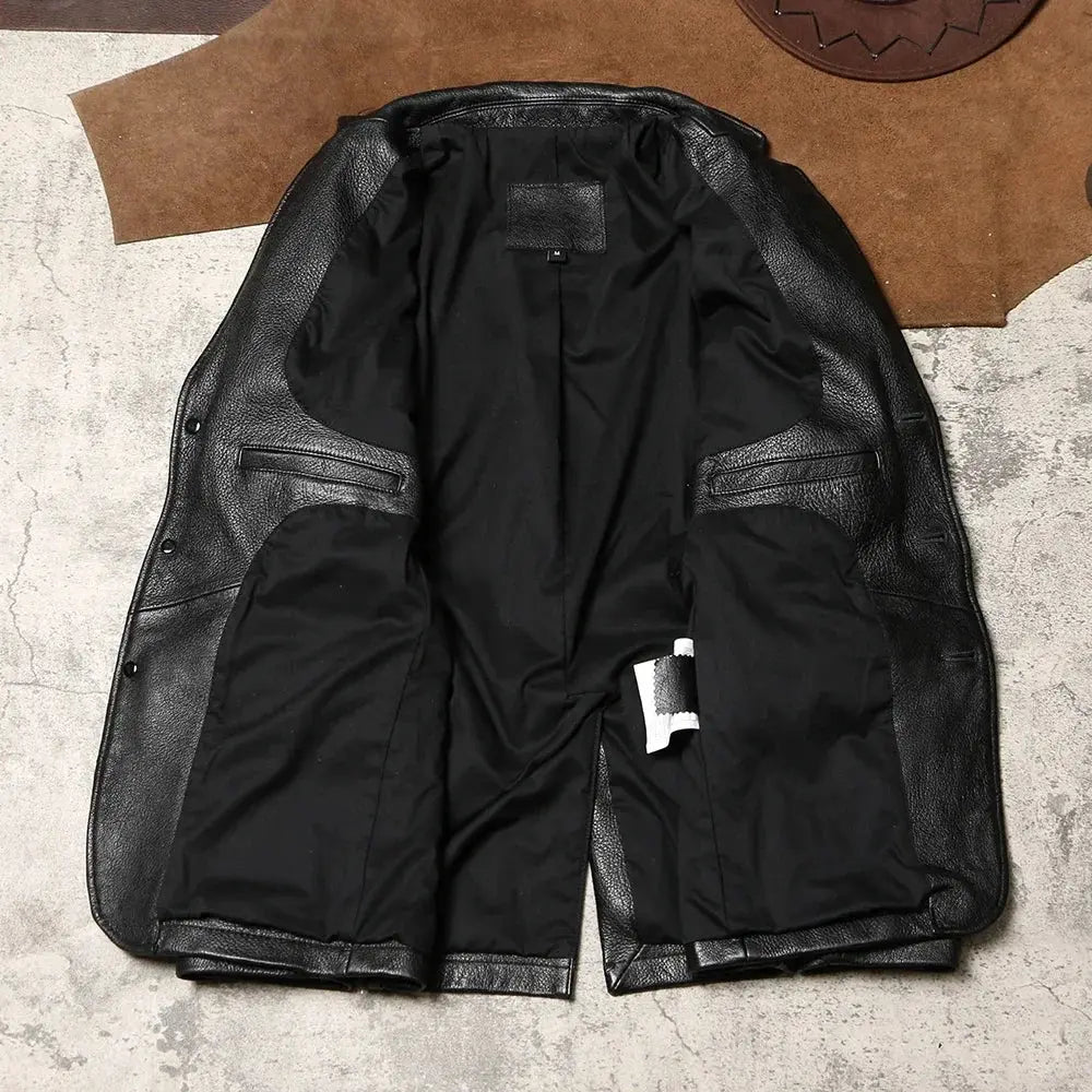 Yapi Vintage Genuine Leather Hunting Suit Thick Soft Goat Wrinkle Leather Suit Spring and Autumn Men's Casual Multi Pocket Tailor Brando