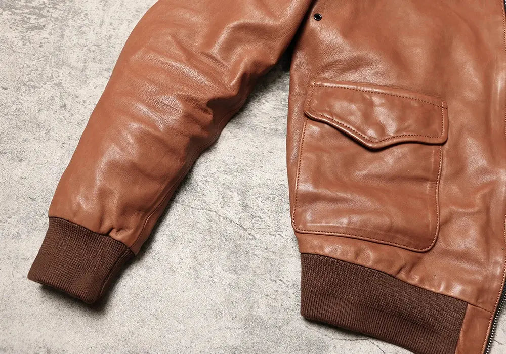 Tailor Brando American Vintage Washed Aged Goatskin Jacket Men's A2 Bomber Jacket Lapel Flight Suit Genuine Leather Jacket Tailor Brando