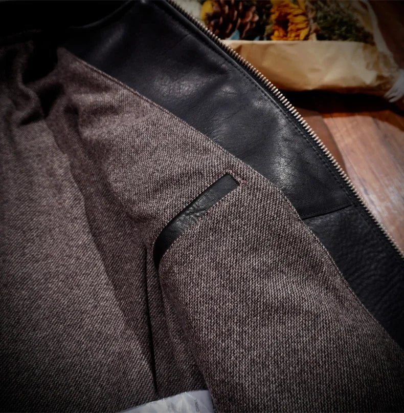 2.0 Thick and Heavy J100 Holven Horween1930S Full Grain Cowhide Leather Men's Motorcycle Short Stand Collar.