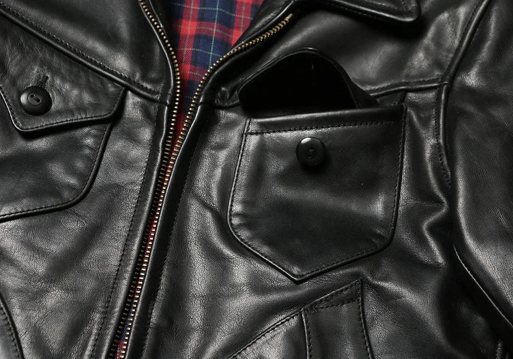 Tailor Brando Heavyweight Full Grain Batik Vegetable Tanned Horsehide Men's Vintage Mendoza Genuine Leather Jacket