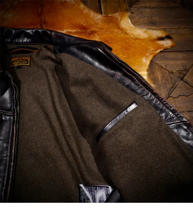Tailor Brando Classic American Vintage Mendoza Full-Grain Tea-Core Horsehide Men's Genuine Leather Motorcycle Jacket Tailor Brando