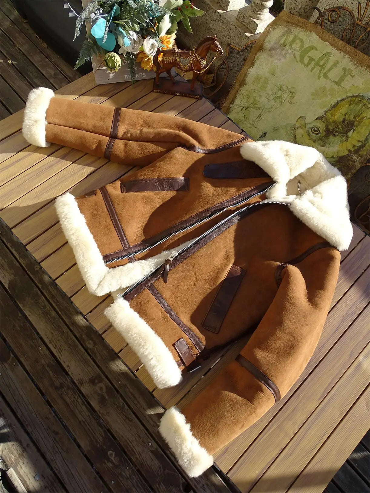 Tailor Brando New Zealand Merino Shearling Men's Warm Aviator Jacket Real Wool Winter Leather Jacket