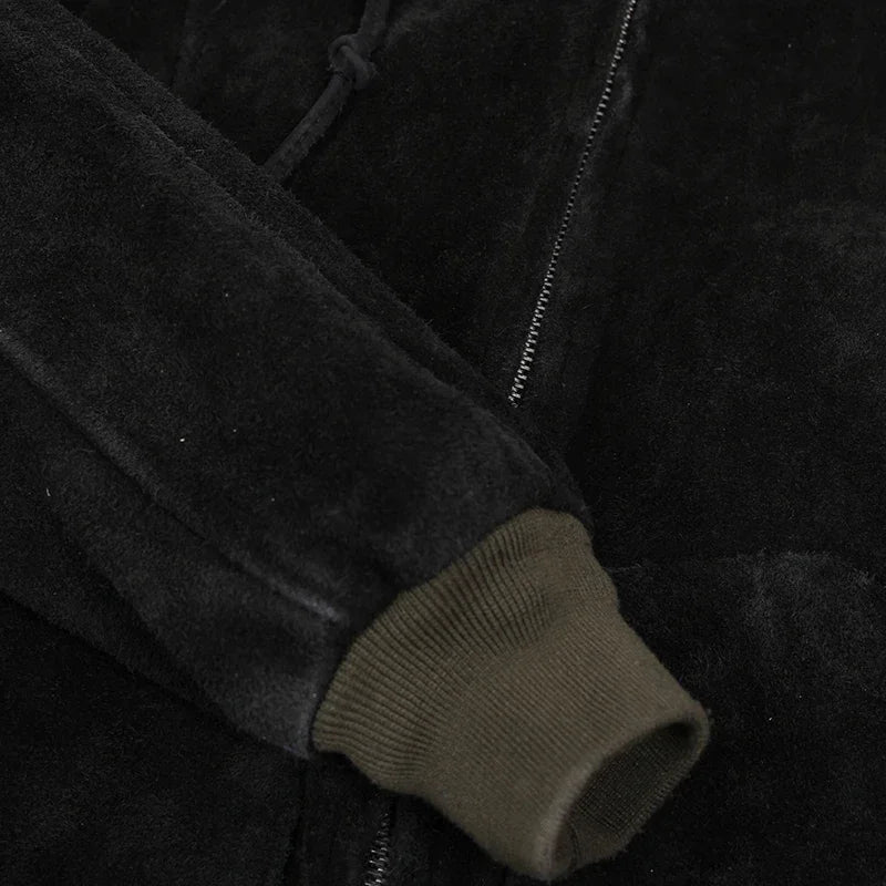 Tailor Brando Classic Suede Cowhide Hooded Sweatshirt Men's Short Retro Cropped Genuine Leather Jacket