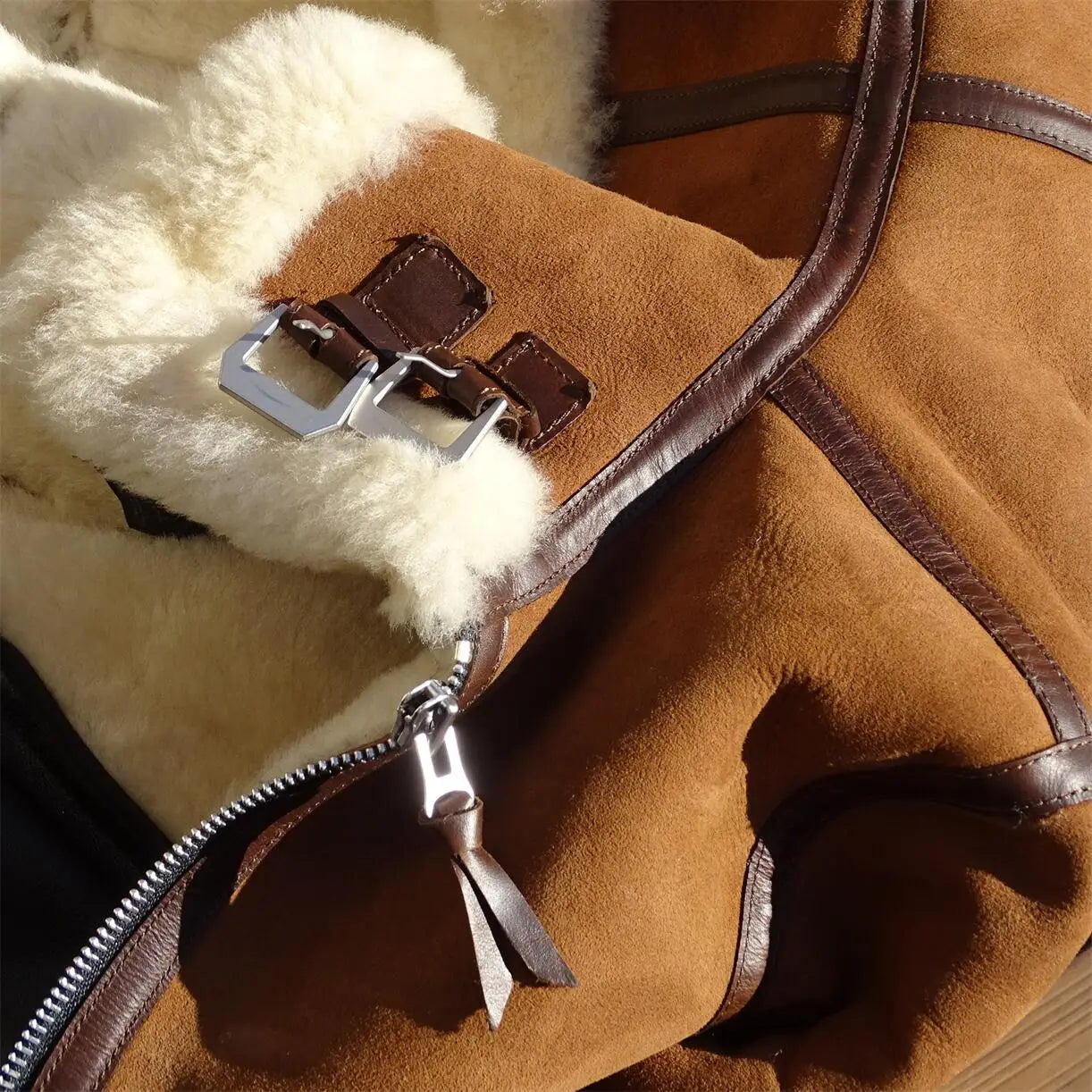 Tailor Brando New Zealand Merino Shearling Men's Warm Aviator Jacket Real Wool Winter Leather Jacket