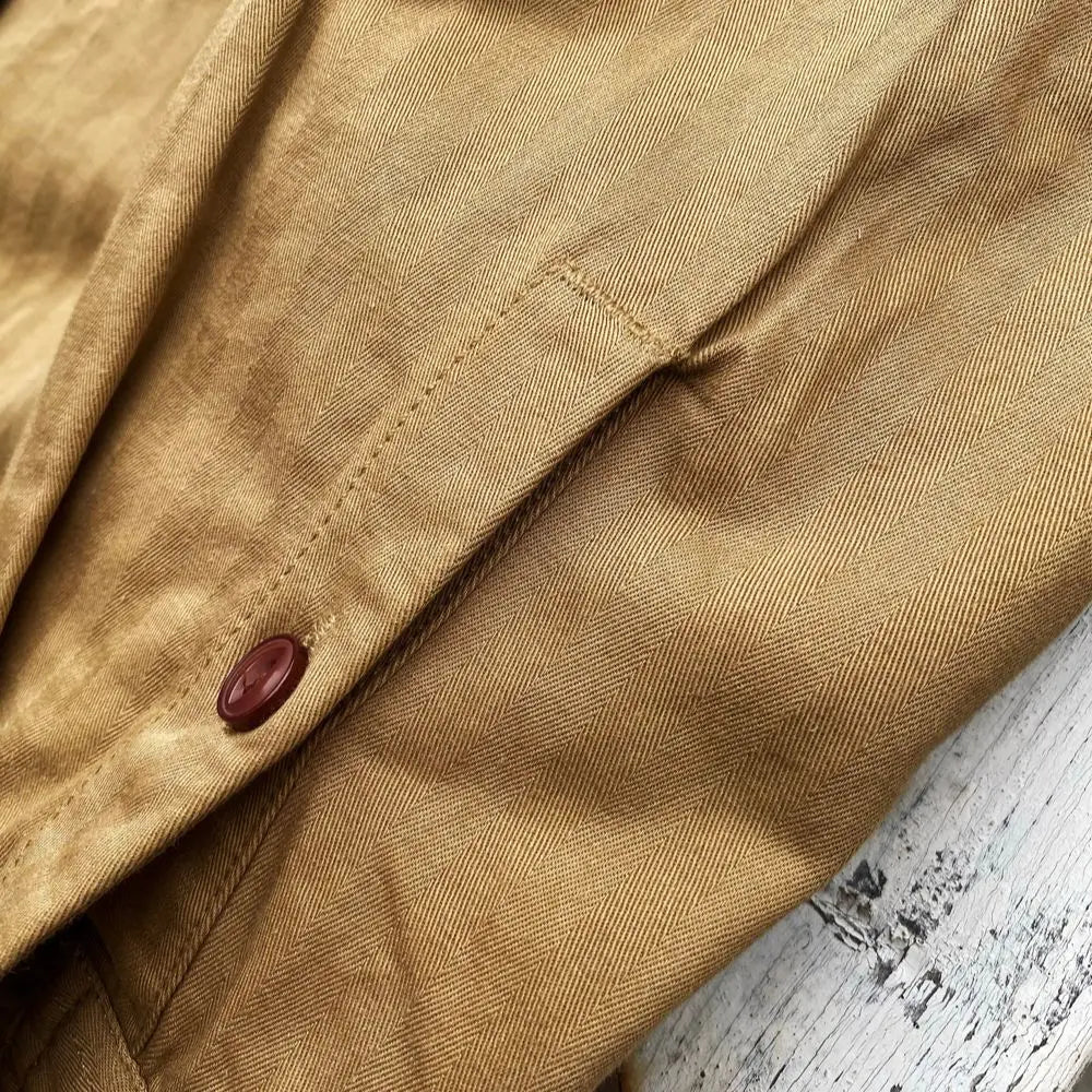 Tailor Brando American Retro Heavy Fishbone Pattern Tooling Shirt Men's Engineer Japanese Cotton Long-Sleeved Shirt