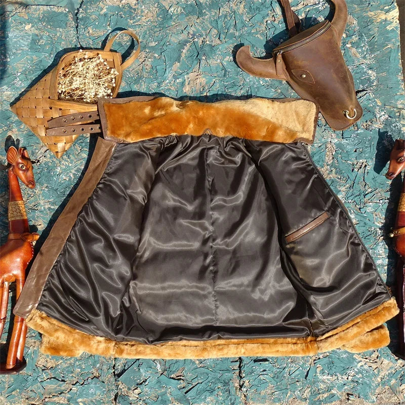 Produced By Italy Vigorously Includes Frosted Calf Leather, Original Sheepskin and Fur Integrated, and White Duck Down