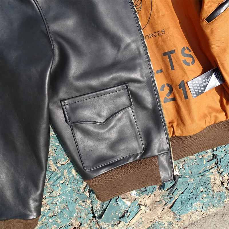 Eastman Escape A2 Edition Flight Suit Black Translucent Dyed Horse Skin Genuine Leather Coat Men's Short Leather Jacket Top