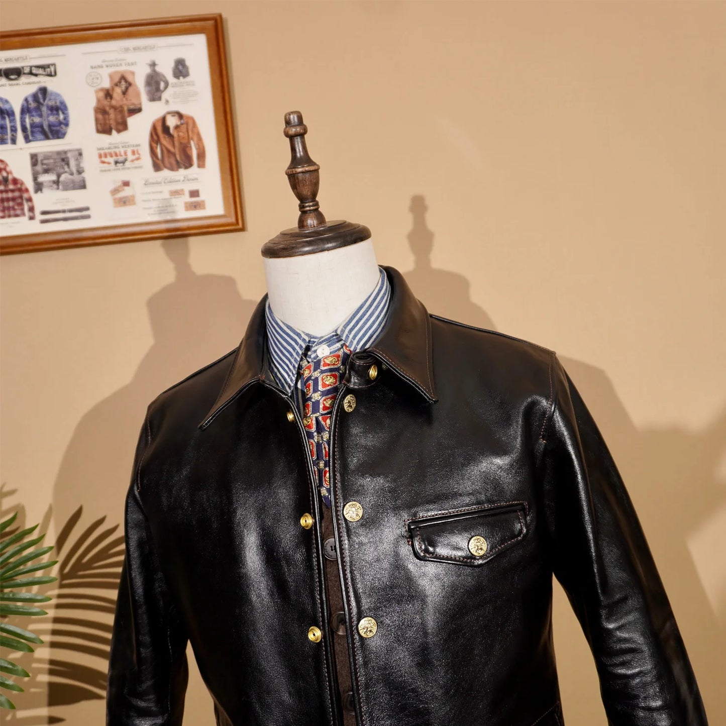 Classic Sturdy Retro Railway Tooling Brakeman Horseskin Leather Men's Jacket American Retro Aramco Click