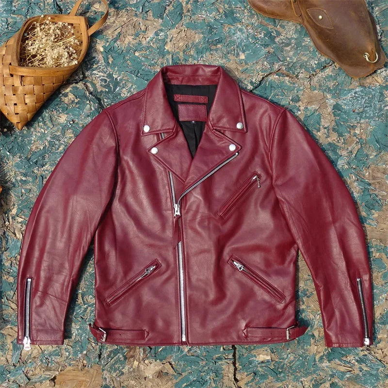 Top Layer Sheepskin Leather Jacket for Men's Motorcycle, Slim Fit, Lightweight, Comfortable and Versatile